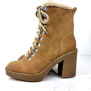 Dolce Vita Carmen Faux Shearling Lined Ankle Boots Booties In Tan Size 7.5 M